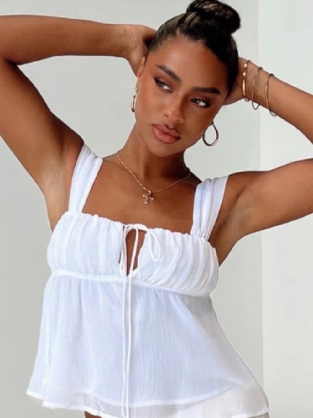 Princess Polly White Ruched Tie-Front Camisole